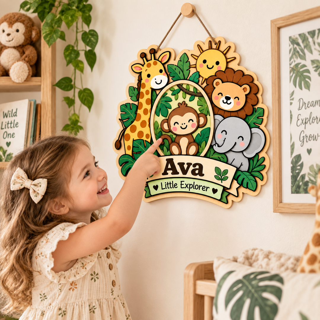 Personalized Kids Name & Photo Sign for Door & Wall Woodemon