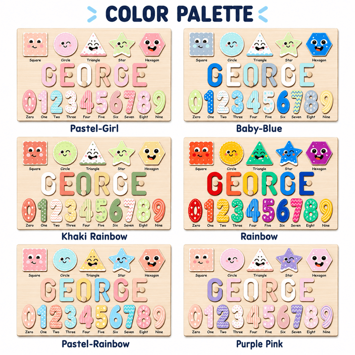Personalized Wooden Name Puzzle with Numbers & Shapes woodemon