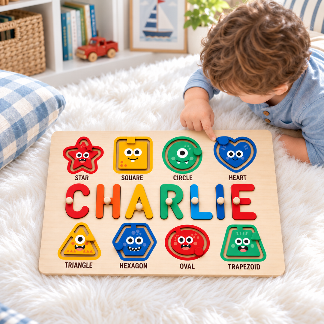 Personalized Name Puzzle with Sliding Shapes Woodemon