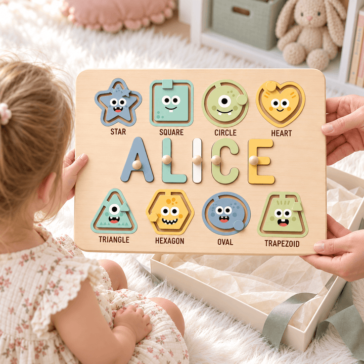Personalized Name Puzzle with Sliding Shapes Woodemon