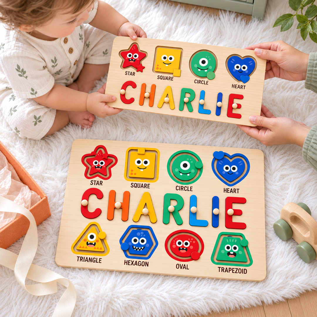 Personalized Name Puzzle with Sliding Shapes Woodemon