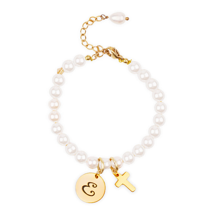 Gold Baby Pearl Bracelet with Initial Charm