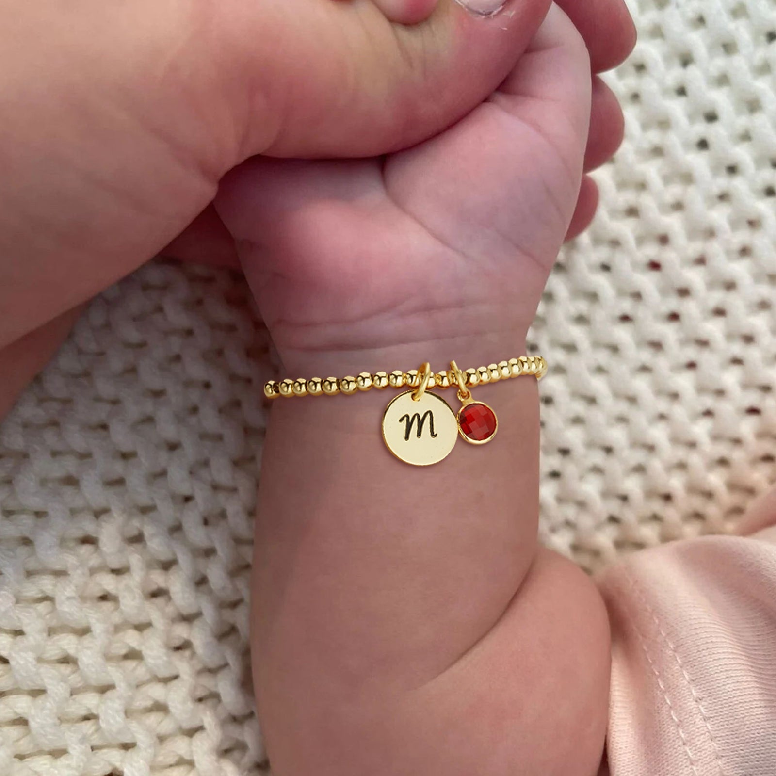 Personalized Disc Letter and Birthstone Charm Kids Bracelet – Woodemon