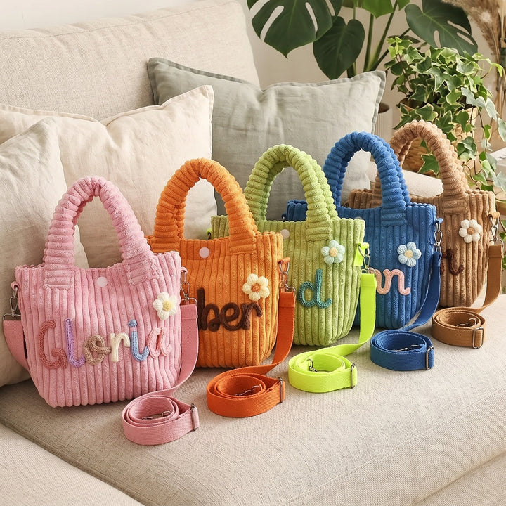 Personalized Kids Corduroy Crossbody Tote Bag sokidsun
