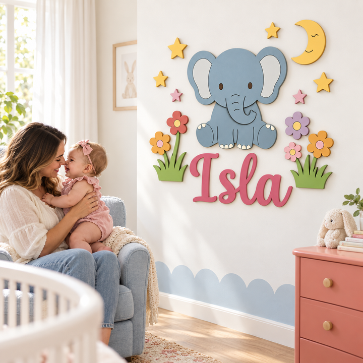 Personalized Wooden Nursery Name Sign – Cute Animal Themes Woodemon