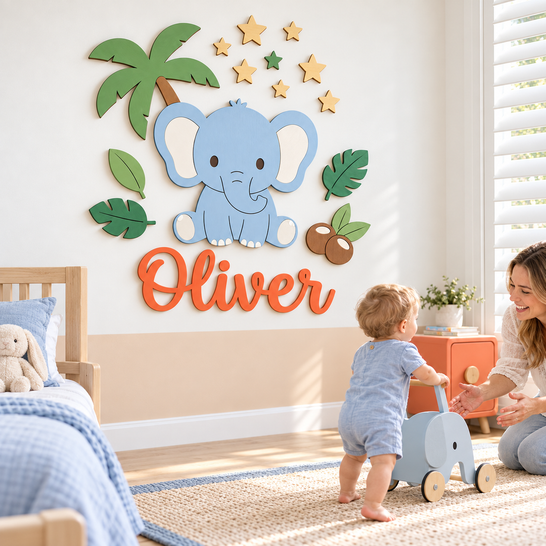Personalized Wooden Nursery Name Sign – Cute Animal Themes Woodemon