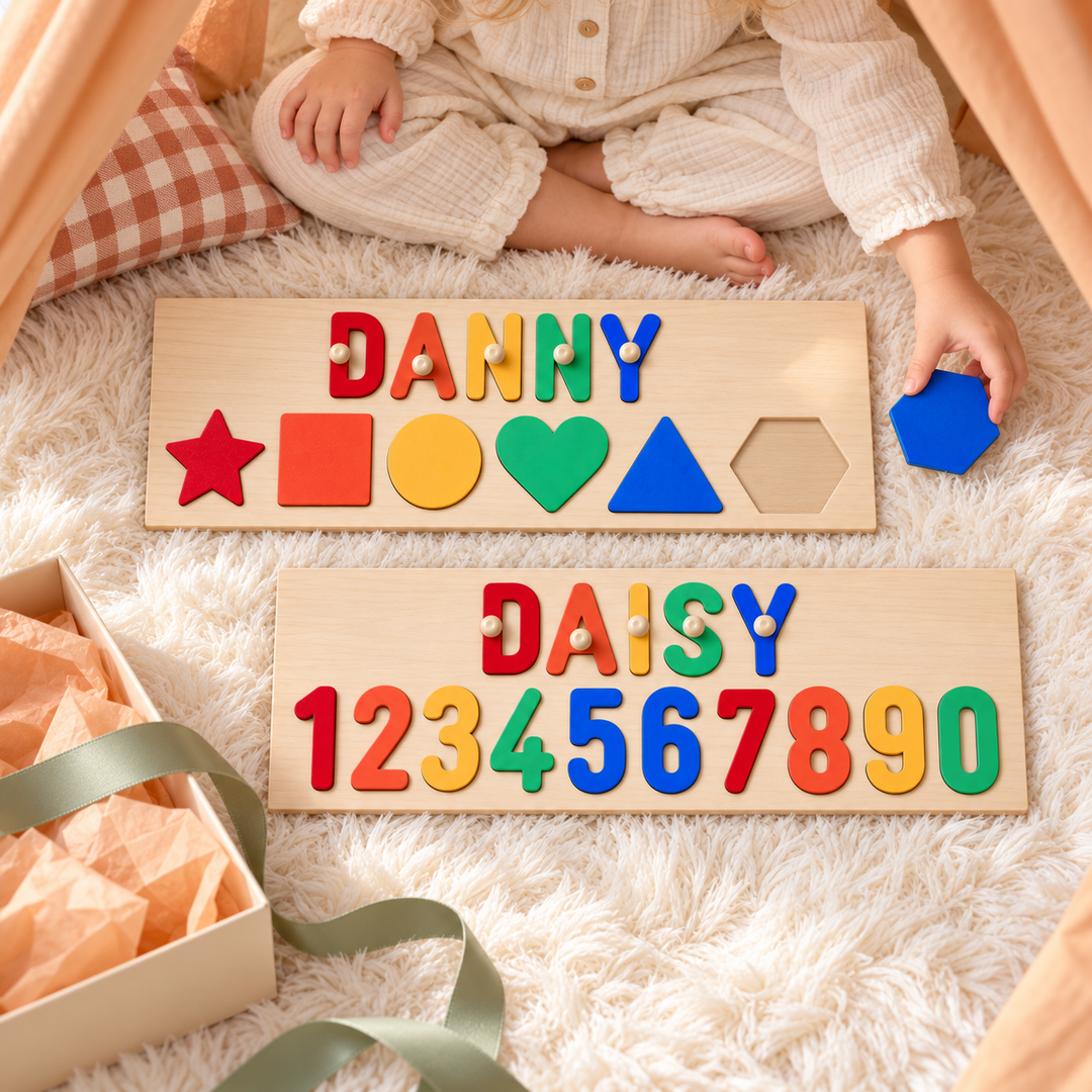 Personalized Numbers And Shapes Wooden Name Puzzle woodemon
