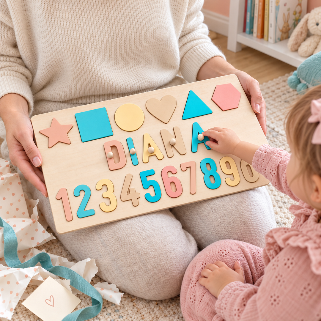 Personalized Numbers And Shapes Wooden Name Puzzle woodemon