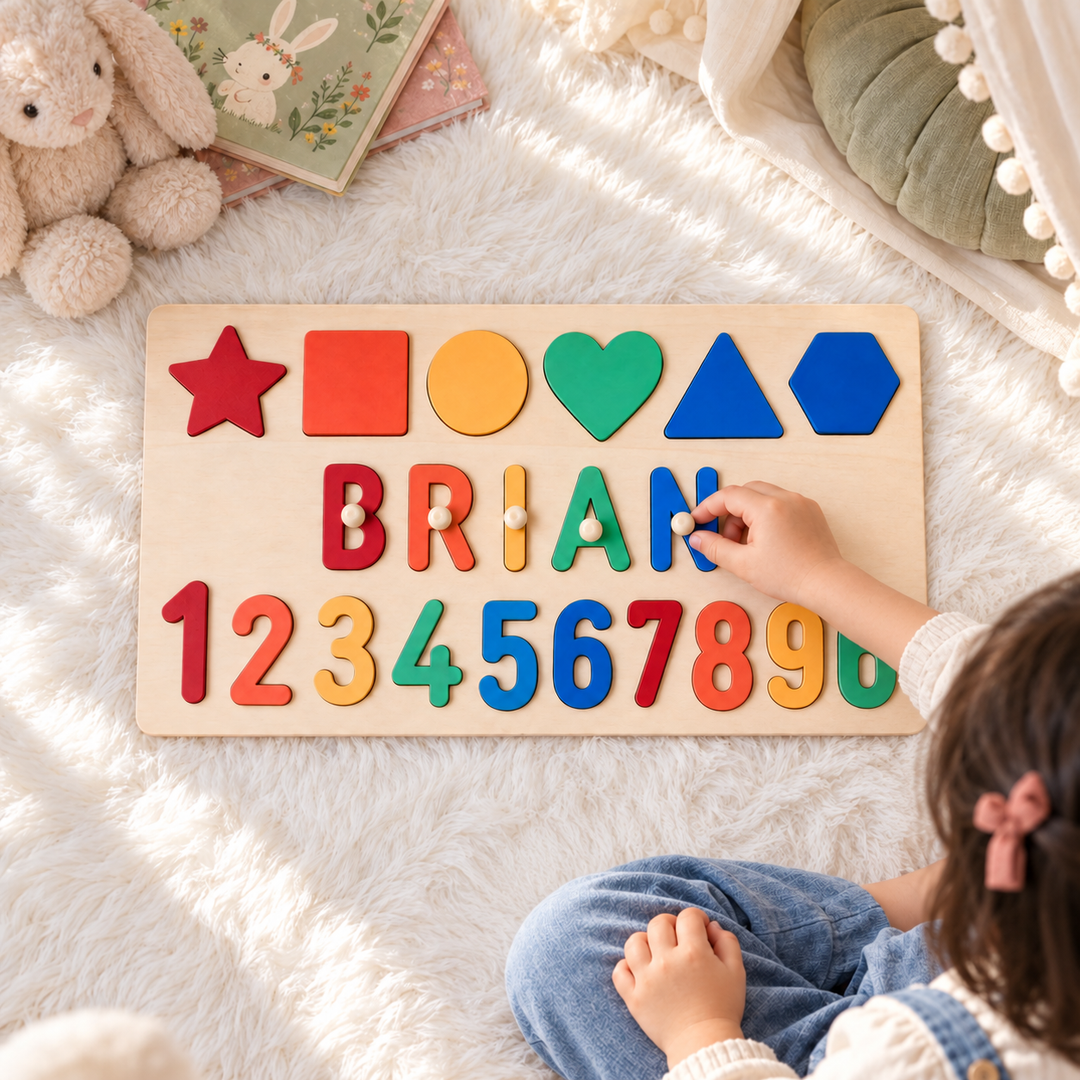 Personalized Numbers And Shapes Wooden Name Puzzle woodemon
