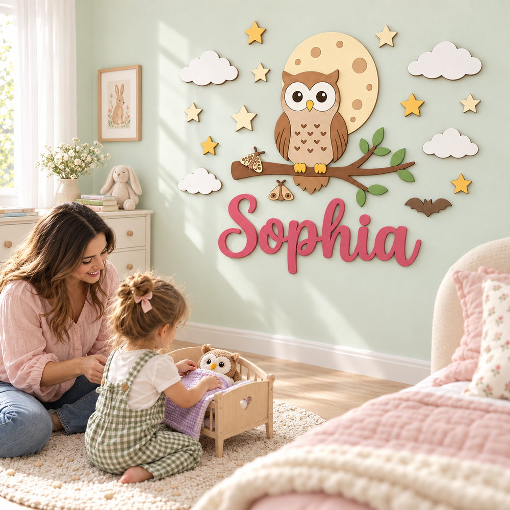 Personalized Wooden Nursery Name Sign – Cute Animal Themes Woodemon