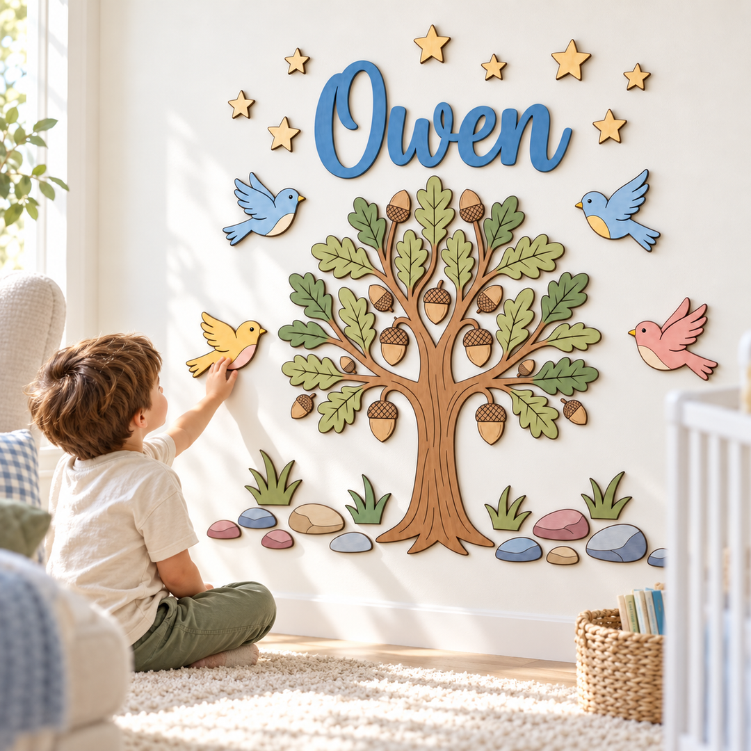 Personalized Wooden Nursery Name Sign – Cute Animal Themes Woodemon