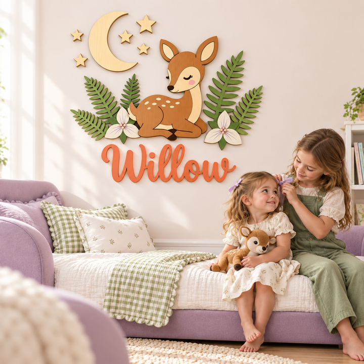 Personalized Wooden Nursery Name Sign – Cute Animal Themes Woodemon