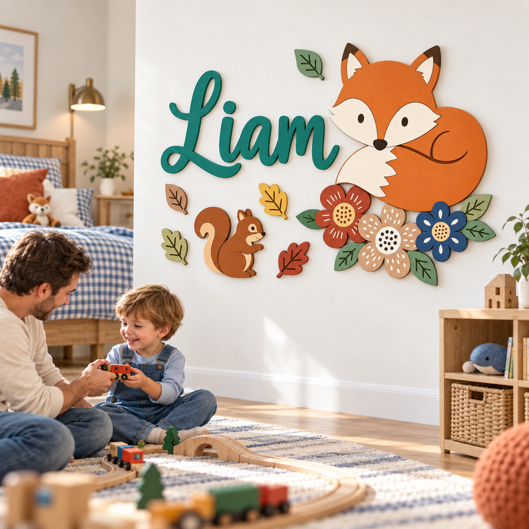 Personalized Wooden Nursery Name Sign – Cute Animal Themes Woodemon
