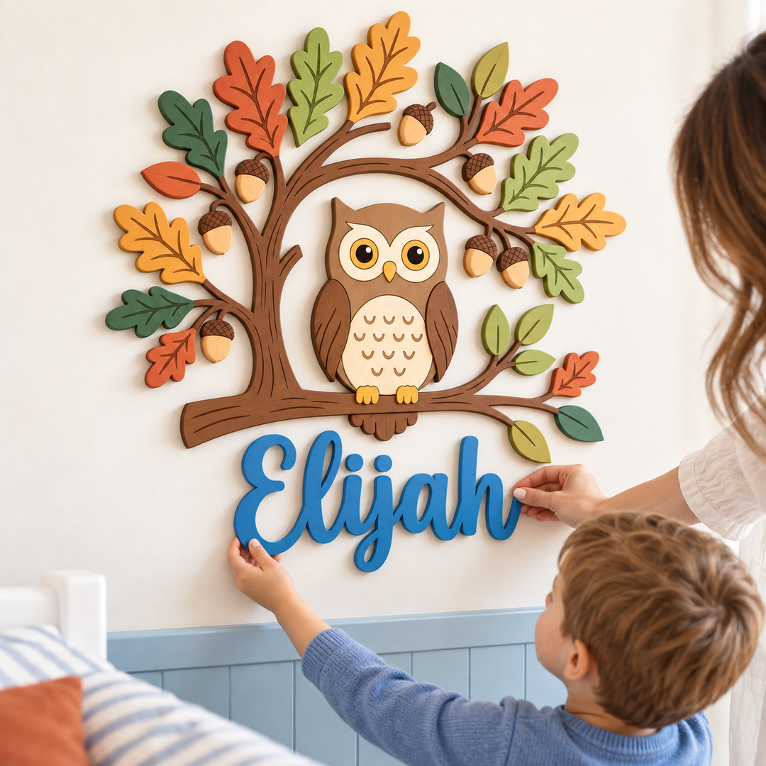 Personalized Wooden Nursery Name Sign – Cute Animal Themes Woodemon