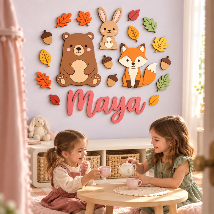 Personalized Wooden Nursery Name Sign – Cute Animal Themes Woodemon