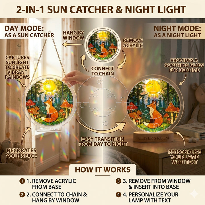 Personalized Fox Suncatcher Puzzle Night Light