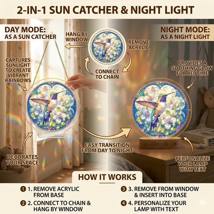 Personalized Hummingbird Suncatcher Puzzle Night Light