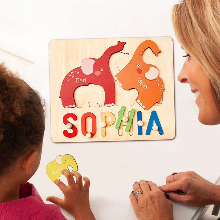 Parent-Child Elephant Name Puzzle Toys