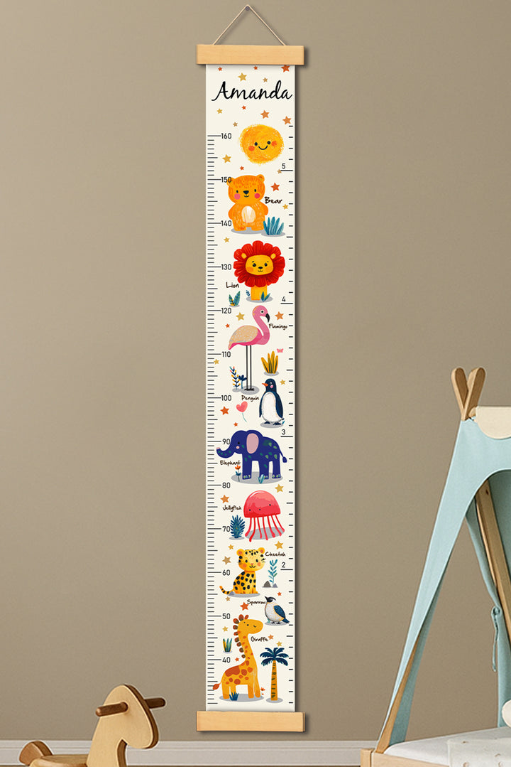 Personalized Cute Animal Hanging Canvas Height Ruler