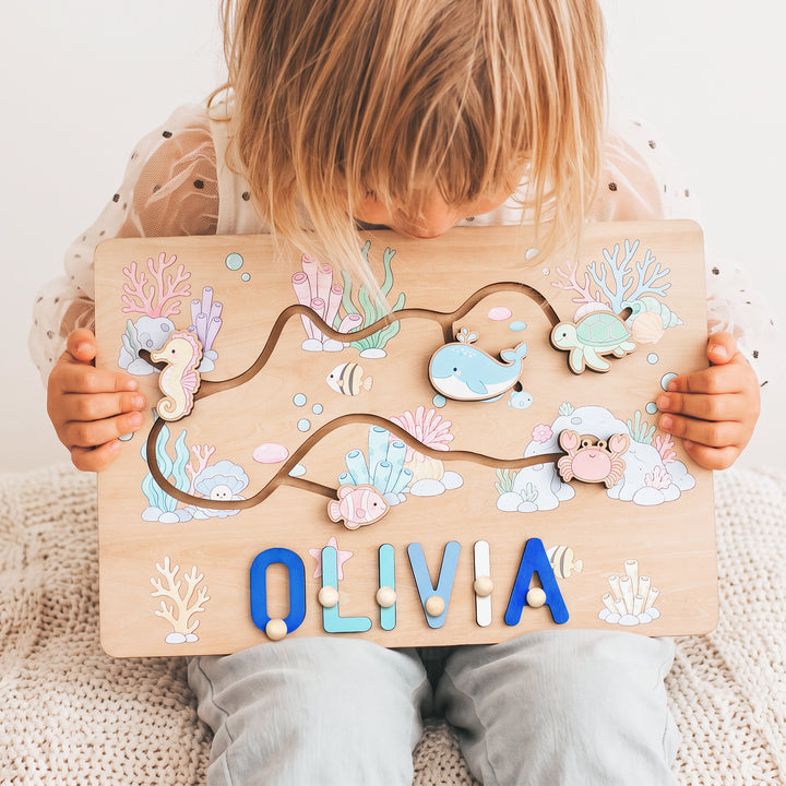 Personalized Montessori Ocean Sliding Name Puzzle Woodemon