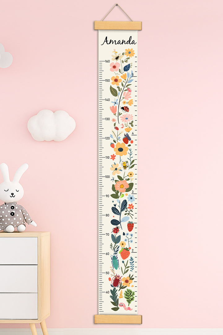 Personalized Floral Garden Hanging Canvas Height Ruler