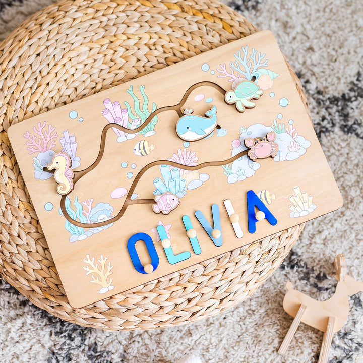 Personalized Montessori Ocean Sliding Name Puzzle Woodemon