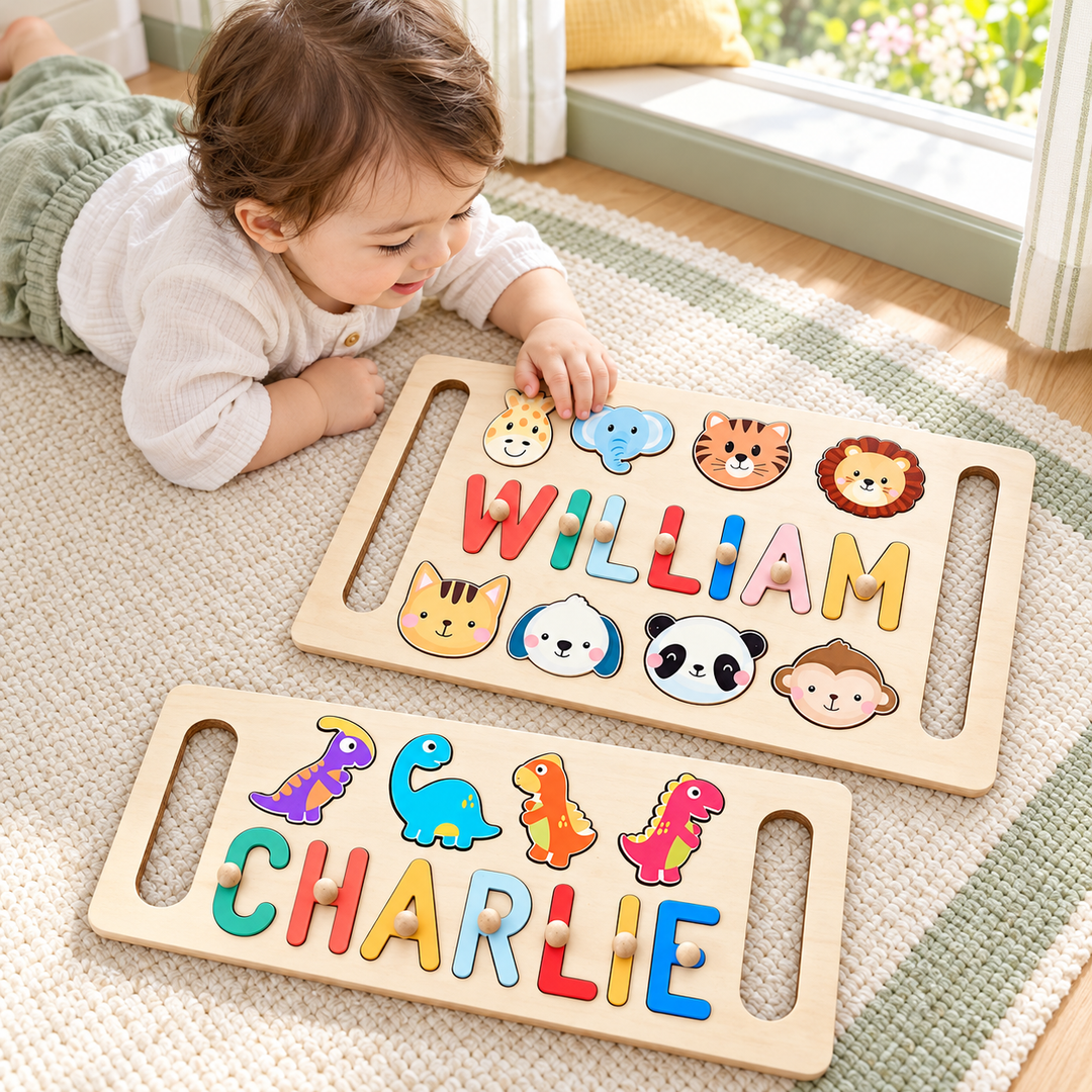 Personalized Wooden Baby Name Puzzle with Handle woodemon