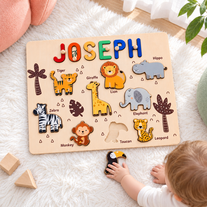 Personalized Jungle Animal Name Puzzle woodemon