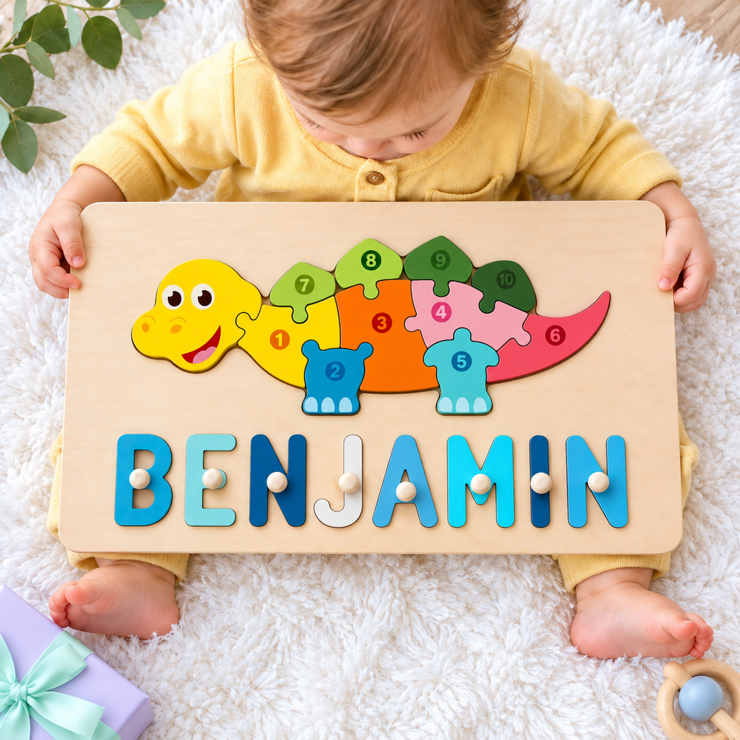 Personalized Wooden Animals Name Puzzle Stacking Puzzle Woodemon
