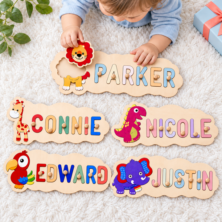 Wooden Animals Baby Name Puzzle Woodemon