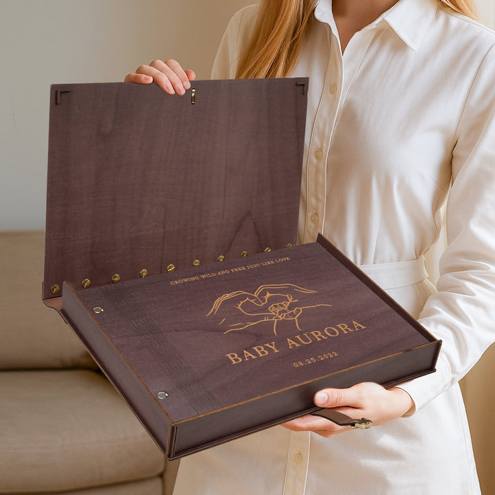 Personalized Wooden Baby Photo Album – Custom Engraving with Name and Date
