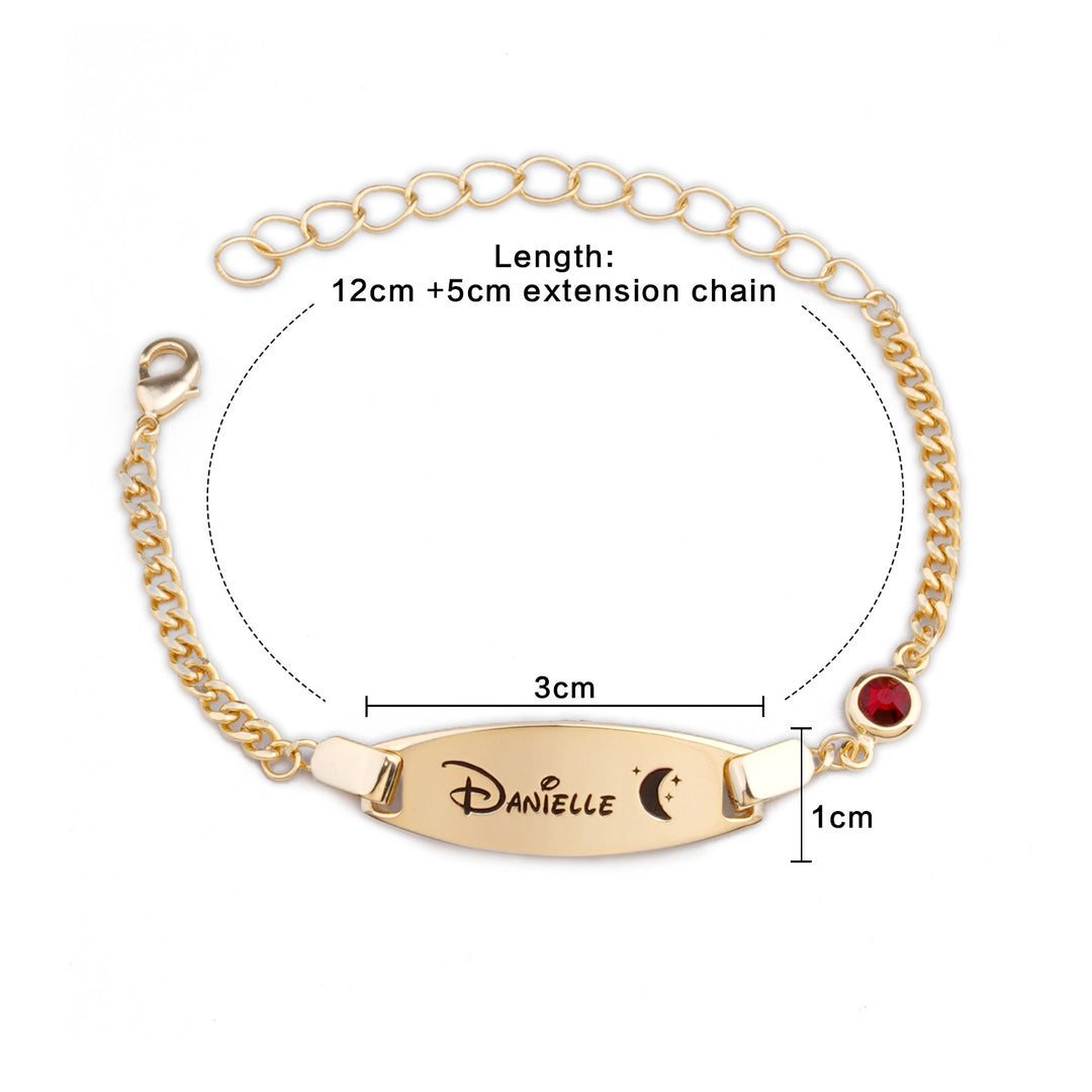 Oval Personalized Baby Name and Birthstone Bracelet Size