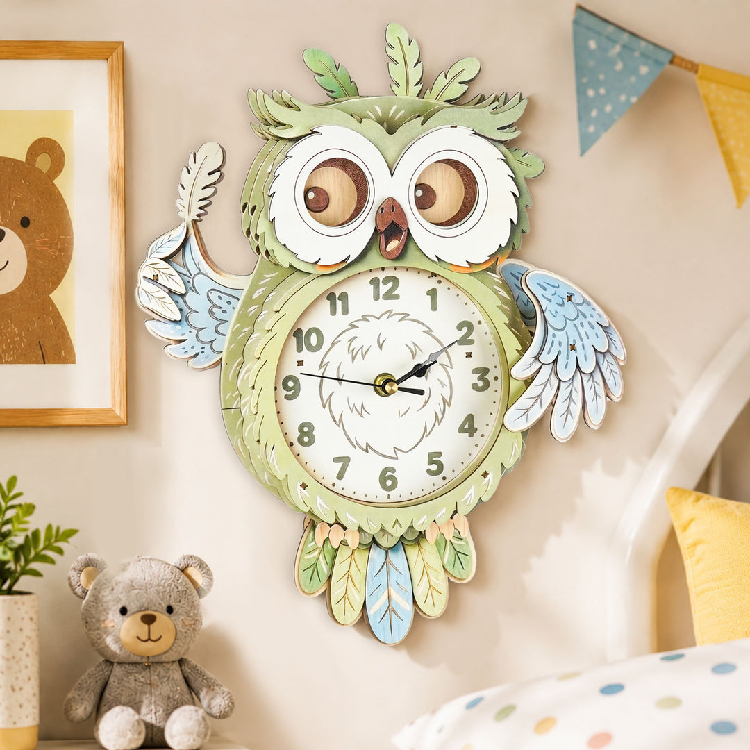 Owl Wooden Clock DIY 3D Puzzle for Kids Animal Learning Clock Woodemon