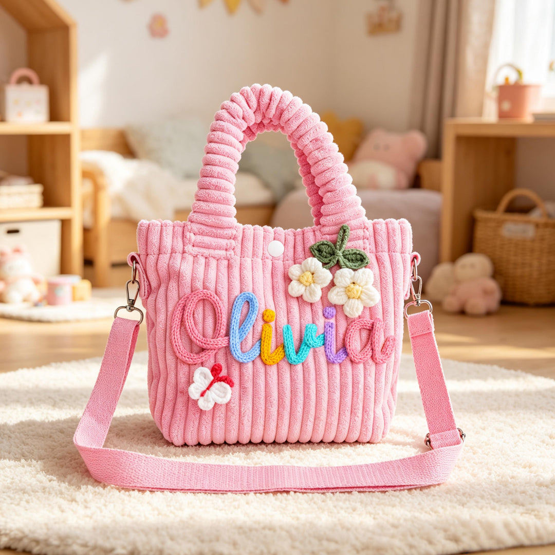 Personalized Kids Corduroy Crossbody Tote Bag sokidsun