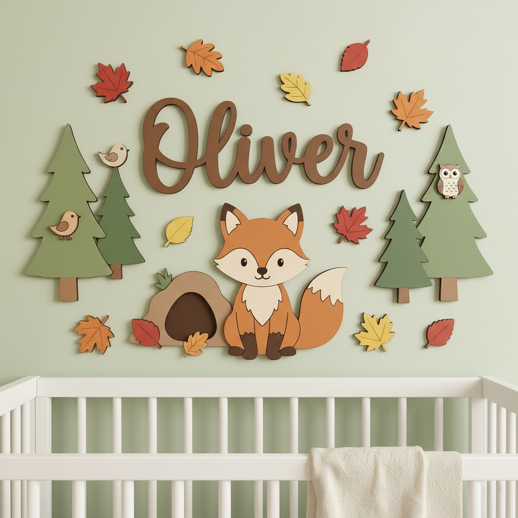 Personalized Wooden Nursery Name Sign – Cute Animal Themes