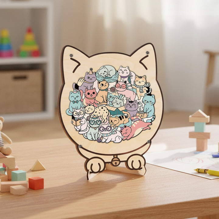 Wooden Kids Jigsaw Puzzle Cat Shaped Montessori Puzzle