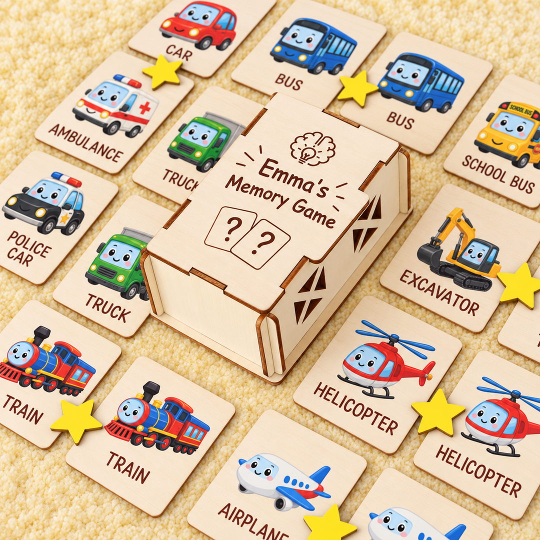 Personalized Wooden Traffic Memory Matching Game for Kids Woodemon
