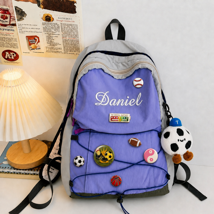 Personalized Embroidered Name Hiking Backpack with Decorative Badges sokidsun