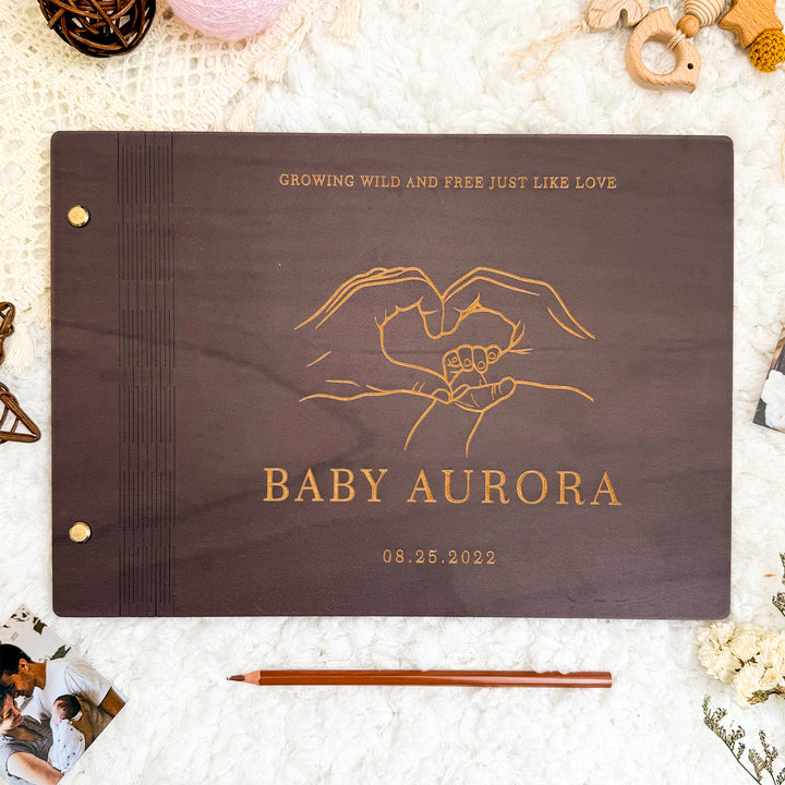 Personalized Wooden Baby Photo Album – Custom Engraving with Name and Date