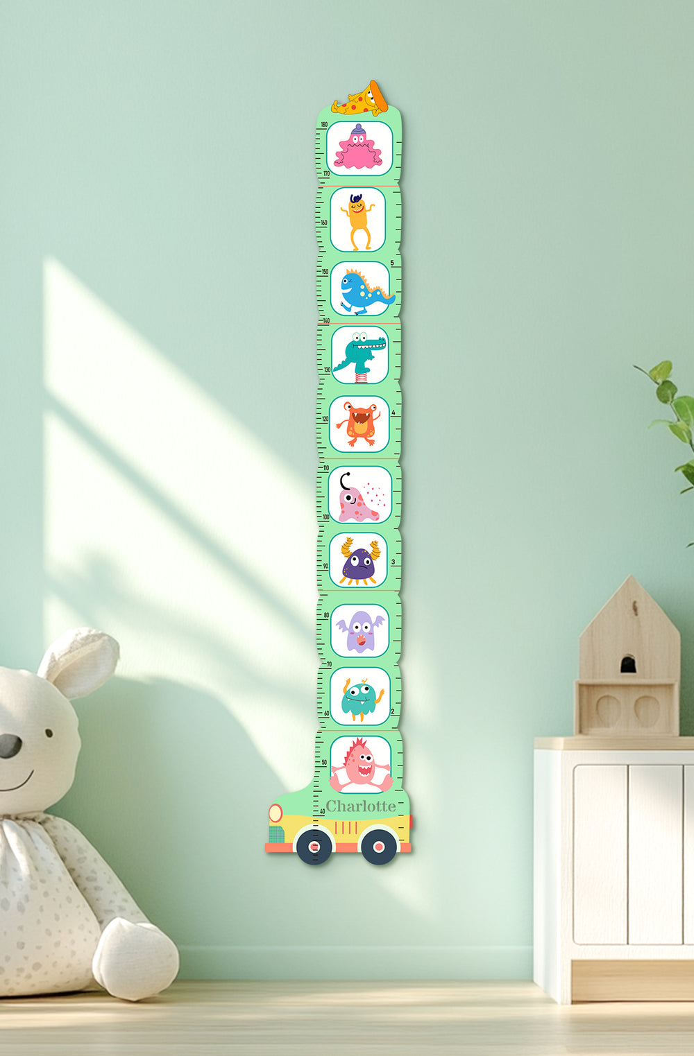 Personalized Wooden Monster School Bus Growth Chart for Kids Woodemon