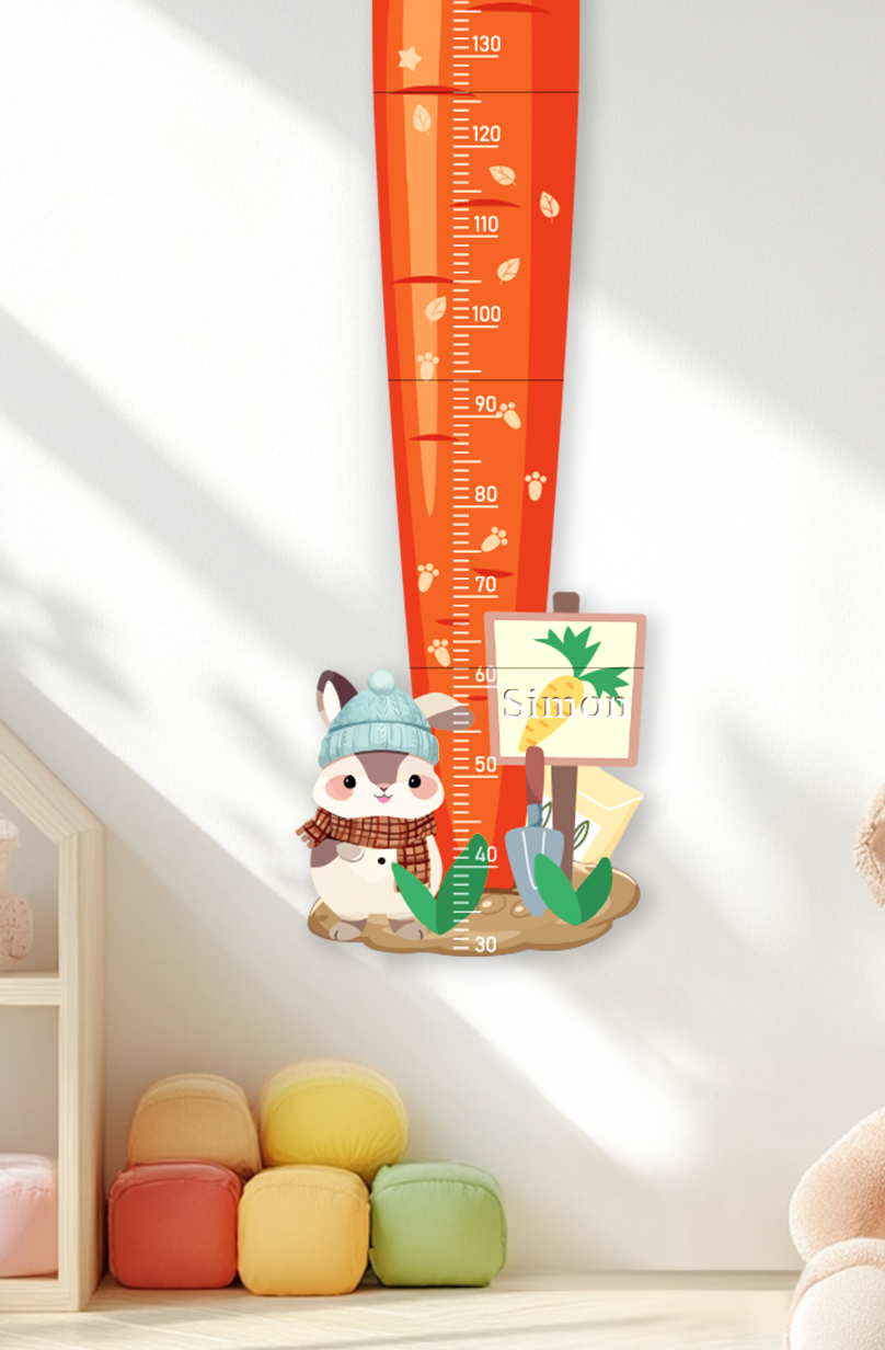 Personalized Carrot Bunny Wooden Growth Chart for Kids