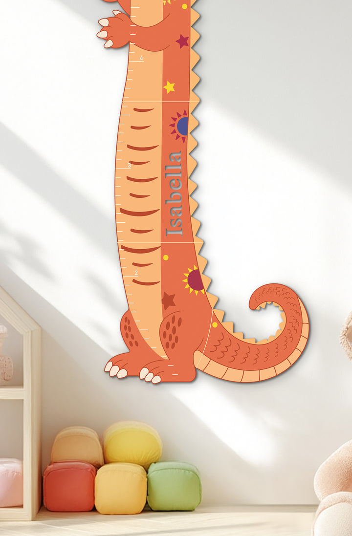 Personalized Wooden Dinosaur Growth Chart for Kids Room Woodemon