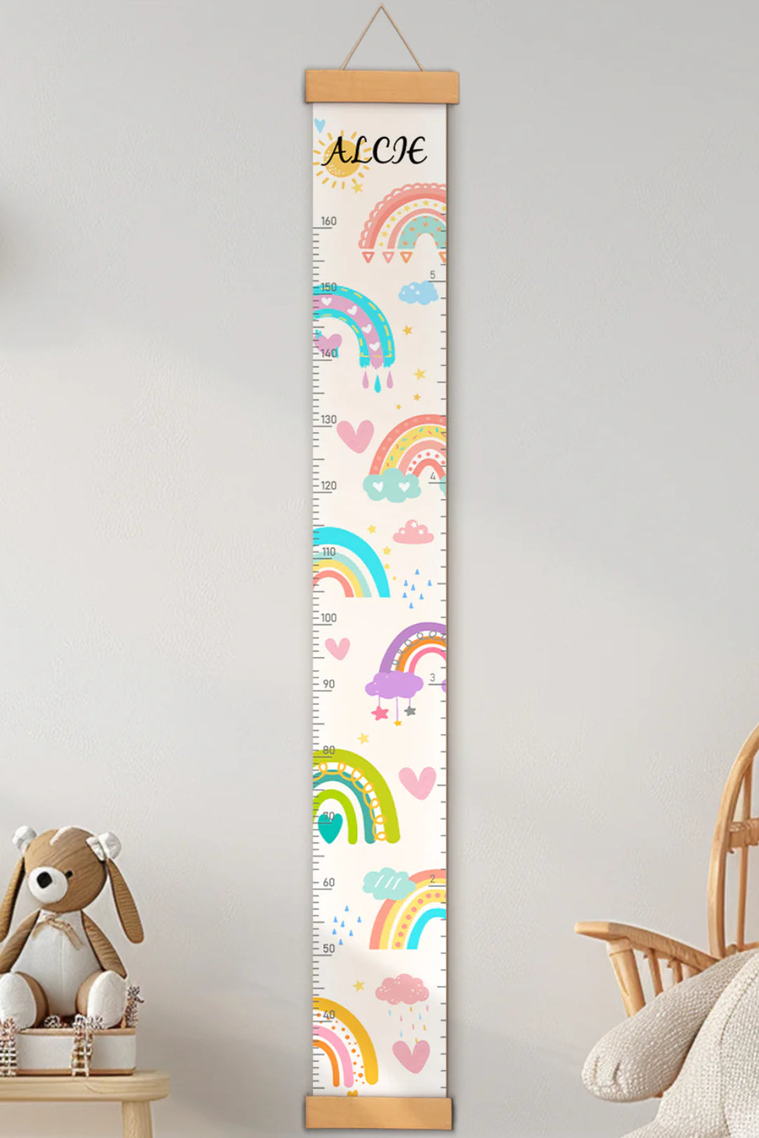 Personalized Sunshine and Rainbow Hanging Canvas Height Ruler