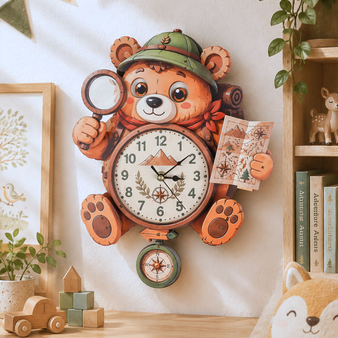 Bear Wooden Clock DIY 3D Puzzle for Kids Animal Learning Clock Woodemon