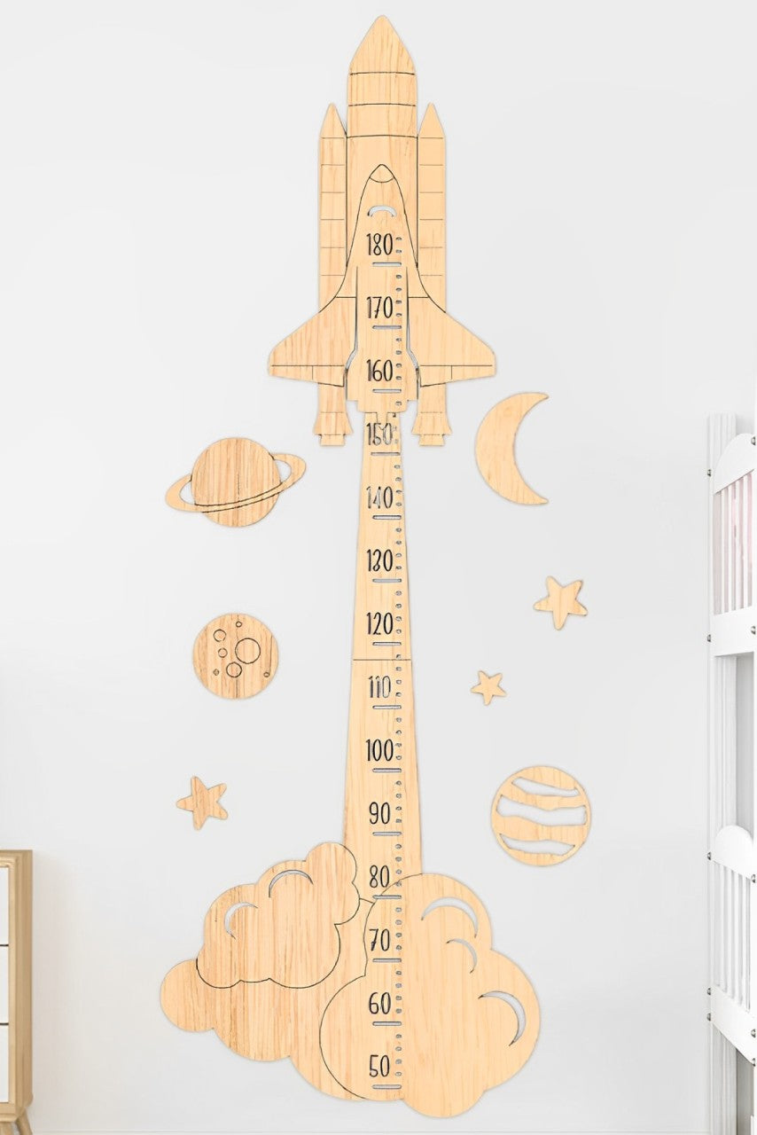 Personalized Wooden Space Rocket Growth Chart Ruler - Natural