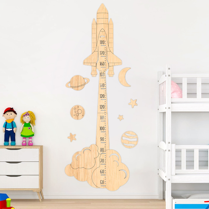 Personalized Wooden Space Themed Baby Growth Chart - Natural