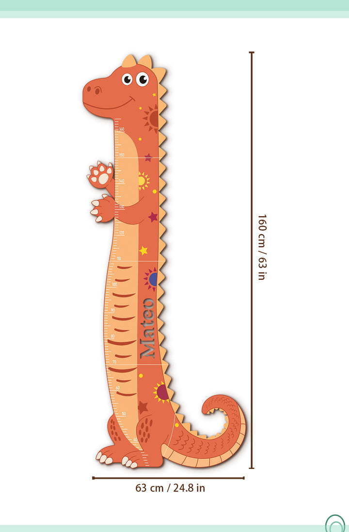 Personalized Wooden Dinosaur Growth Chart for Kids Room Woodemon