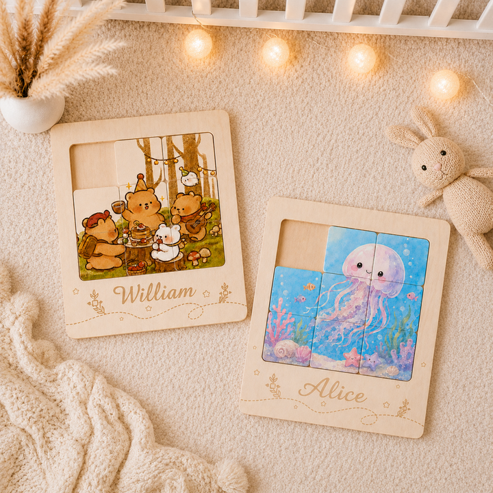 Personalized Wooden Name Sliding Puzzle for Kids Woodemon