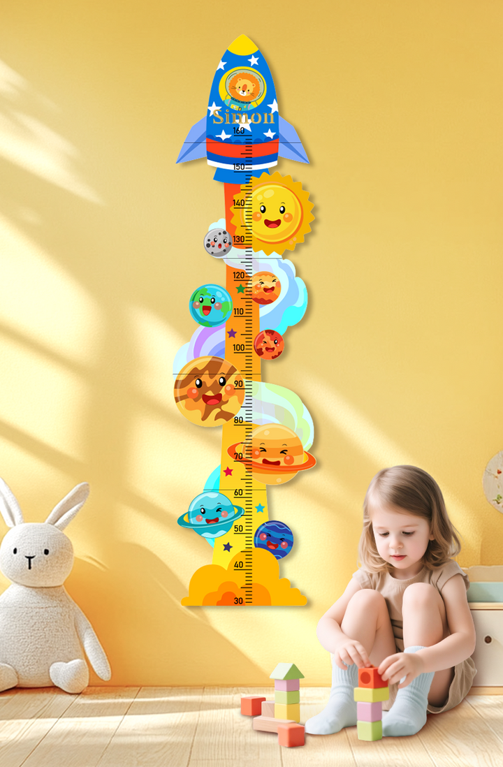 Personalized Wooden Space Rocket Growth Chart for Kids