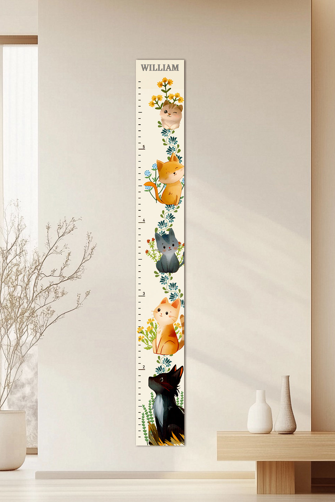 Personalized Wooden Cat Growth Chart Ruler